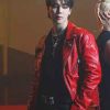 jimin red leather jacket