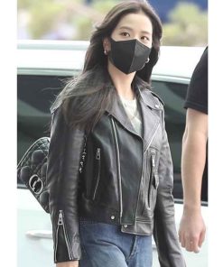 kim jisoo black motorcycle leather jacket