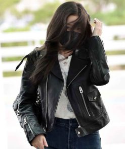 kim jisoo black motorcycle leather jacket