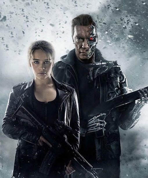 Emilia Clarke Terminator Sarah Connor Black Leather Jacket - Image 3