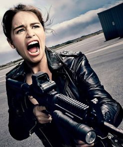 Terminator Sarah Connor Black Leather Jacket