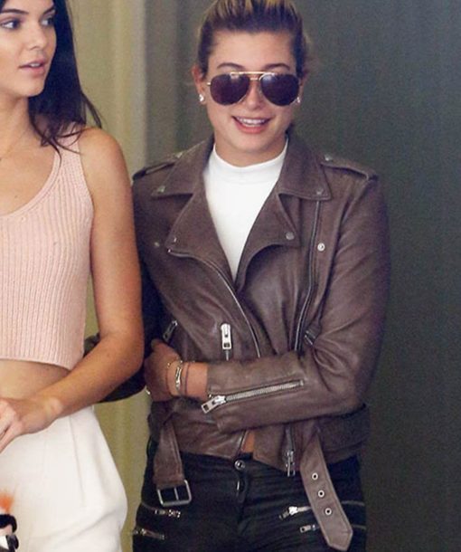 Hailey Bieber Brown Leather Jacket
