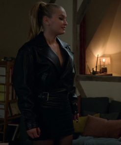 Camille Razat Black Leather Jacket
