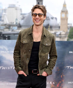 Glen Powell Suede Leather Jacket