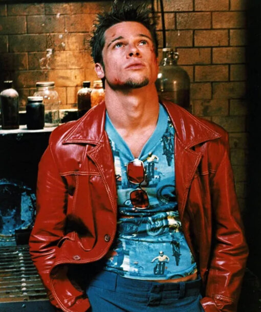 FC 1999 Brad Pitt Maroon Leather Jacket