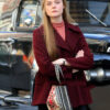 Elle Fanning Maroon Peacoat