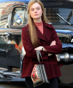 Elle Fanning Maroon Peacoat
