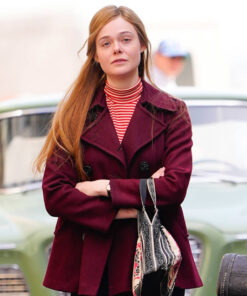 Elle Fanning Maroon Peacoat