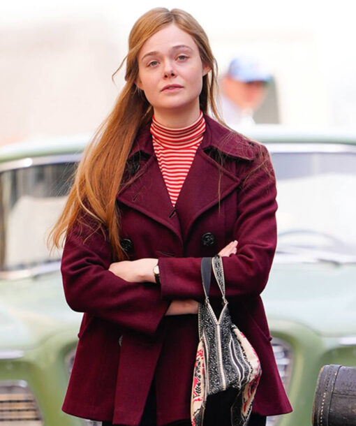 Elle Fanning Maroon Peacoat