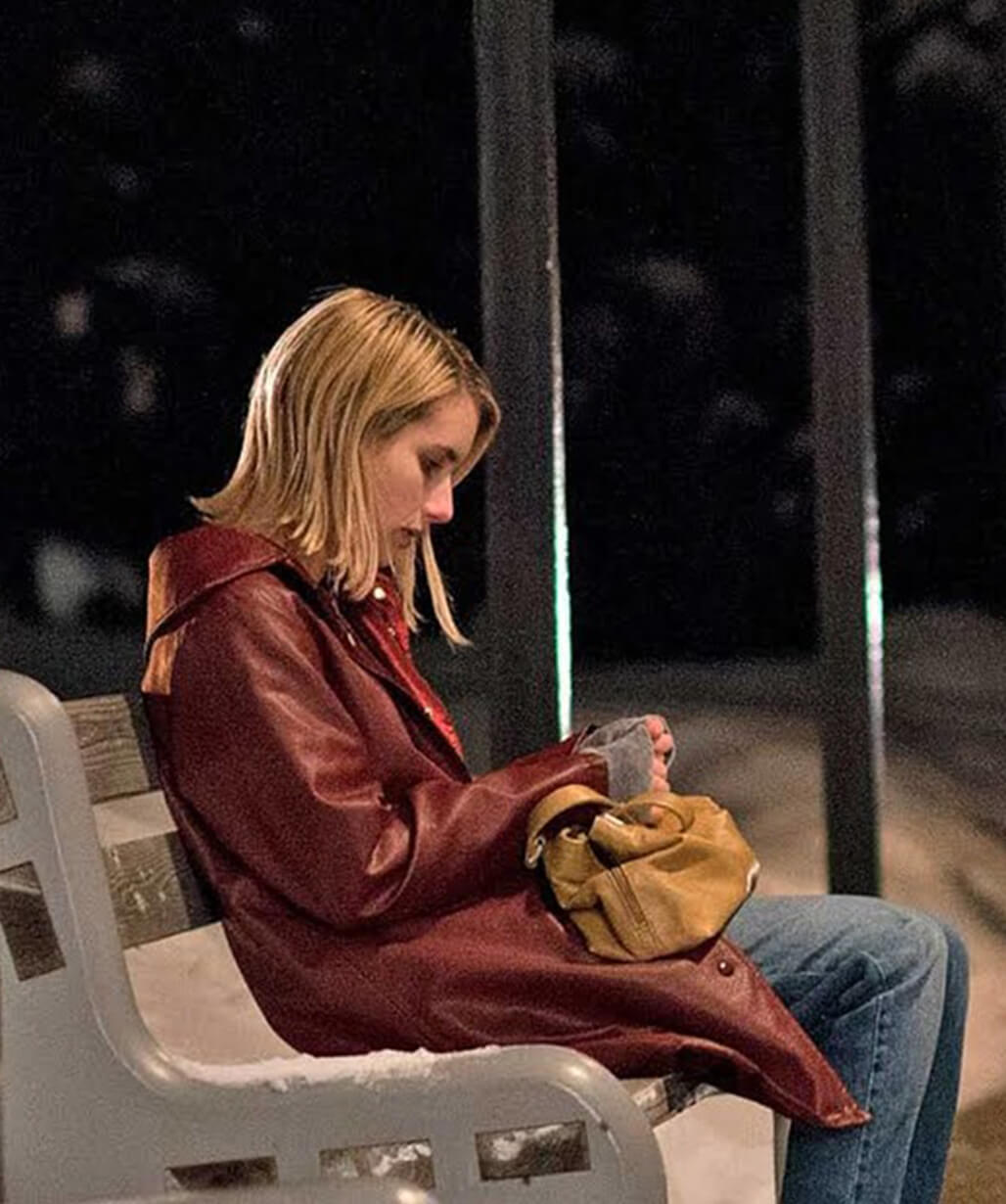 Emma Roberts Burgundy Coat