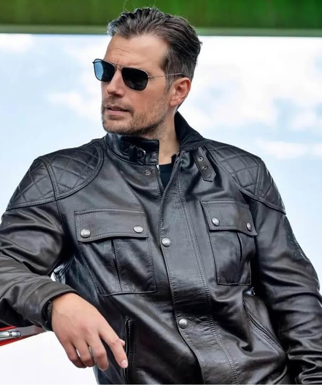 Henry Cavill In the Grey 2026 Black Leather Jacket