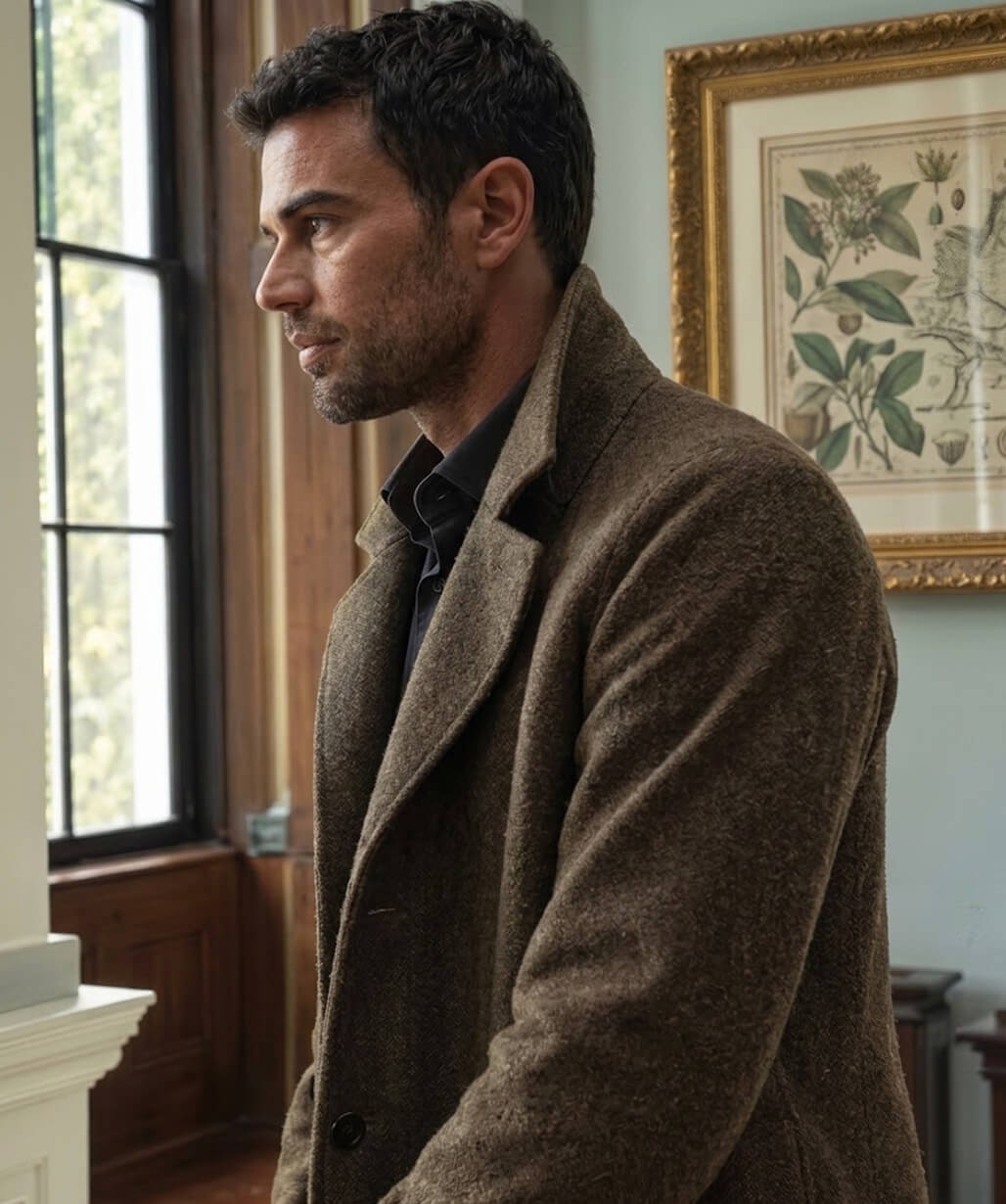 Theo James Brown Coat